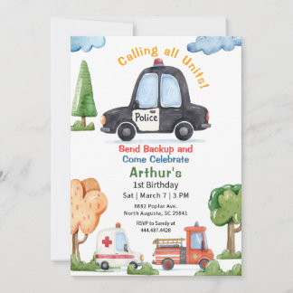 Invitation Emergency Vehicles Police car Birthday