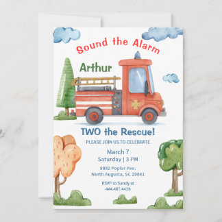 Invitation Emergency Vehicles Two The Rescue Any Age Birthday