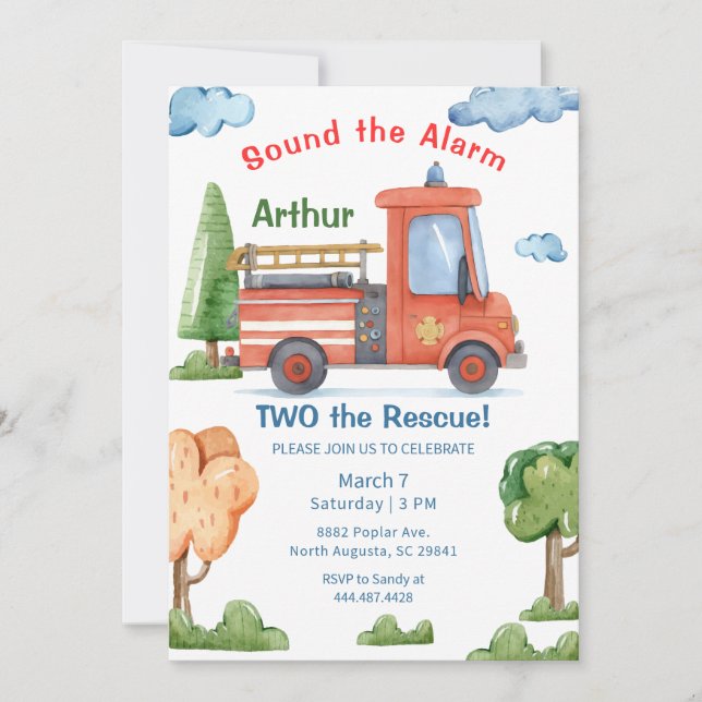 Invitation Emergency Vehicles Two The Rescue Any Age Birthday (Devant)