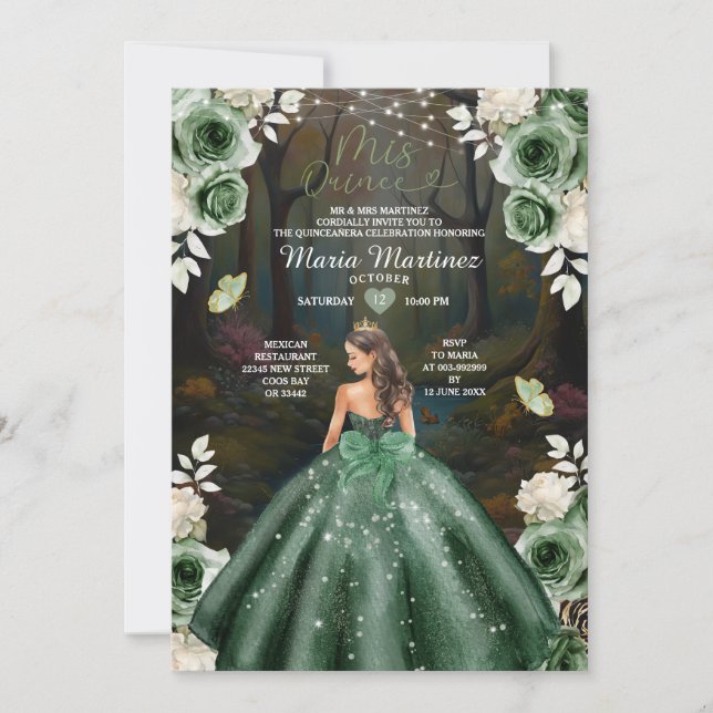 Invitation Emerlad Green Princess Castle Forest Mis Quince (Devant)