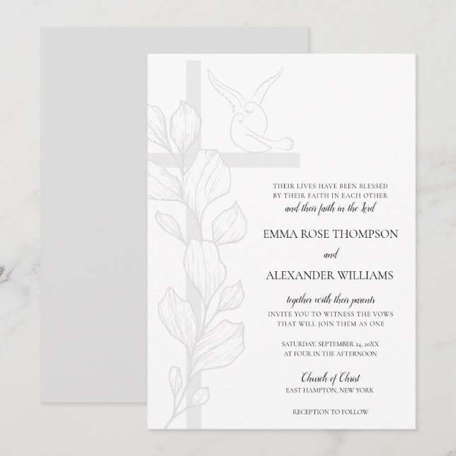 Invitation Emma Elegant Cross & Doses Christian Mariage (Devant / Derrière)