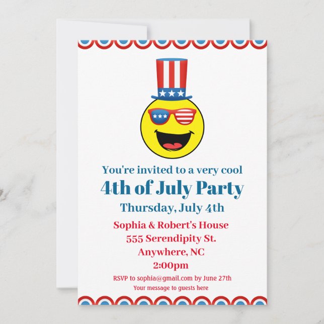 Invitation Emoji, Cool du parti 4 juillet (Devant)