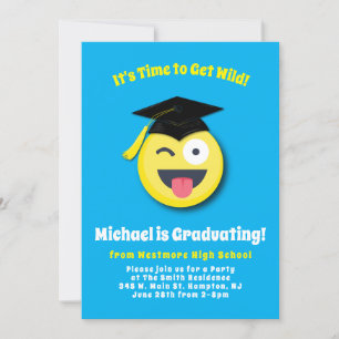 Invitation Emoticon Wild Face mignon fête de graduation
