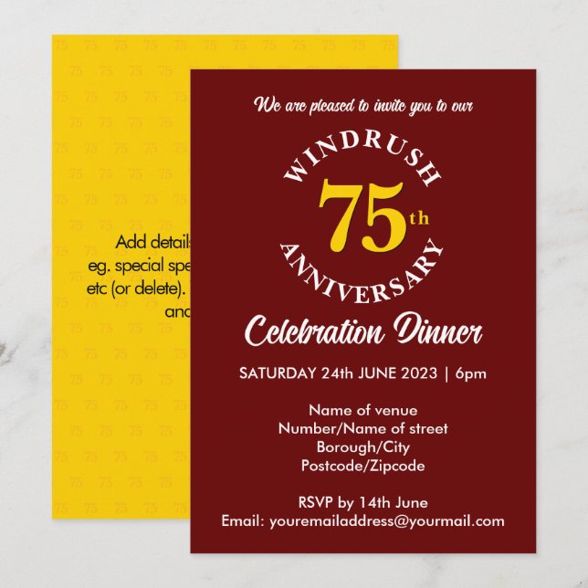 Invitation Empire Windrush Génération 75e anniversaire (Devant / Derrière)