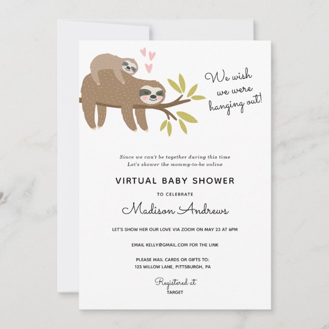 Invitation Emplacement du Baby shower virtuel (Devant)