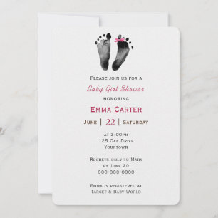 Invitation Empreinte De Douche Pour Fille Bébé Avec Bow