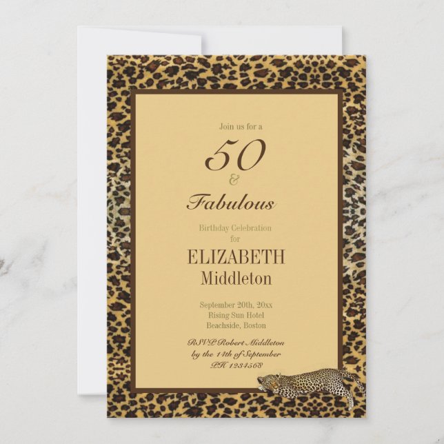 Invitation Empreinte de léopard 50 et Fabulous Elegant Birthd (Devant)