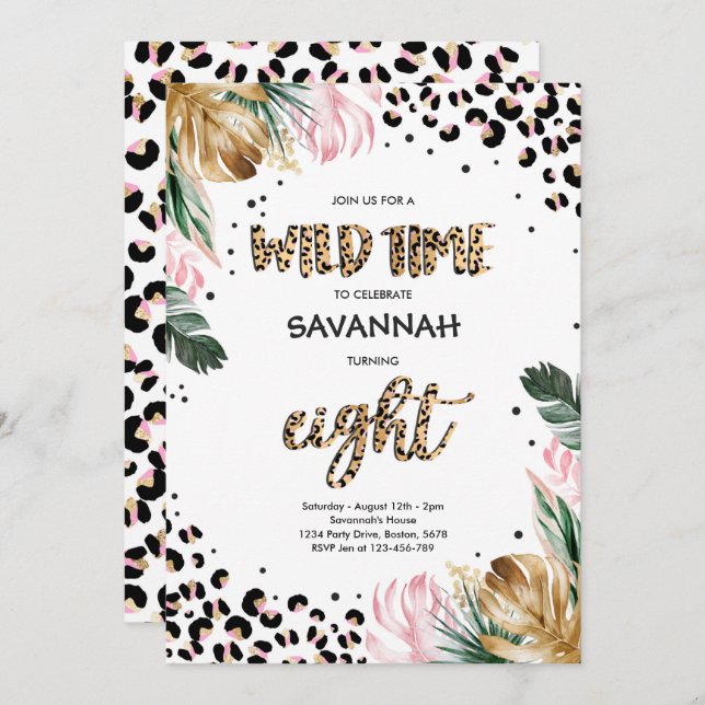 Invitation Empreinte de léopard 8e anniversaire Safari Jungle (Devant / Derrière)
