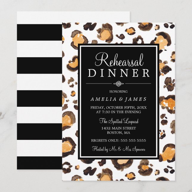 Invitation Empreinte de léopard aquarelle | Dîner de répétiti (Devant / Derrière)