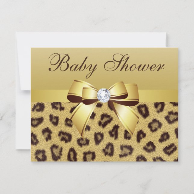 Invitation Empreinte de léopard, Baby shower Bow & Diamond (Devant)