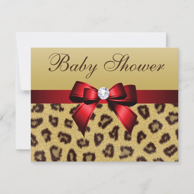 Invitation Empreinte de léopard, Baby shower Red Bow (Devant)
