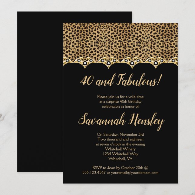 Invitation Empreinte de léopard Black Gold Diamonds 40 et fab (Devant / Derrière)