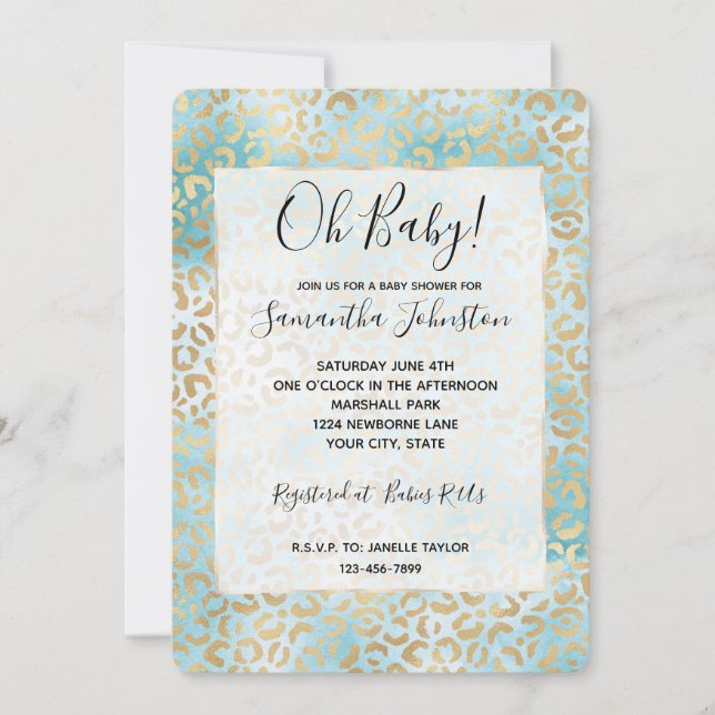 Invitation Empreinte de léopard blanc Aqua Gold (Devant)