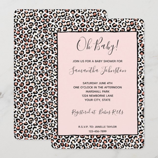 Invitation Empreinte de léopard blanc noir noir no (Devant / Derrière)