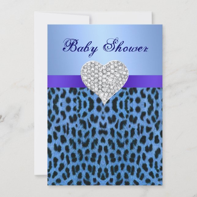 Invitation Empreinte de léopard bleu Baby shower Coeur Invita (Devant)