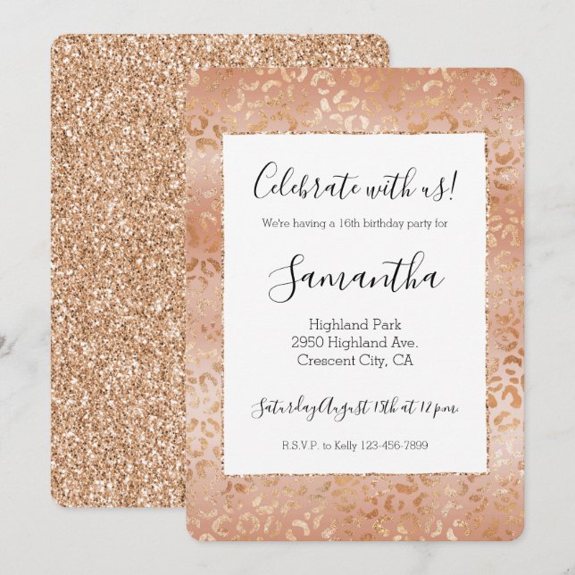 Invitation Empreinte de léopard Blush du Rose Peach crémeux (Devant / Derrière)