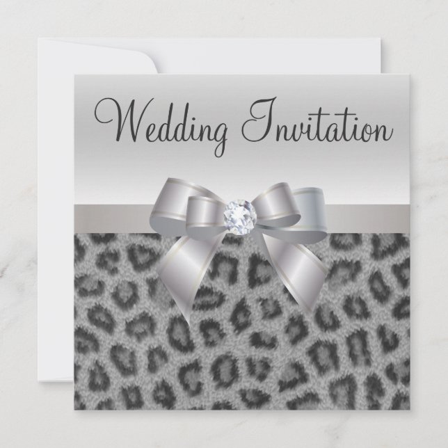 Invitation Empreinte de léopard, Bow & Diamond Wedding Invite (Devant)