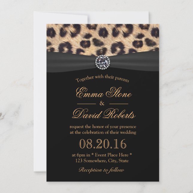 Invitation Empreinte de léopard Bright Diamond Black Ribbon M (Devant)
