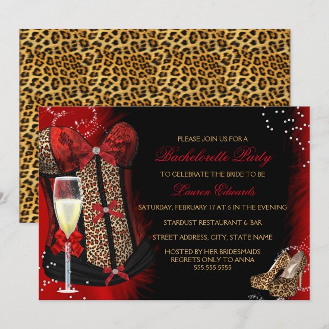 Invitation Empreinte de léopard Corset Bachelorette Invitatio (Devant / Derrière)
