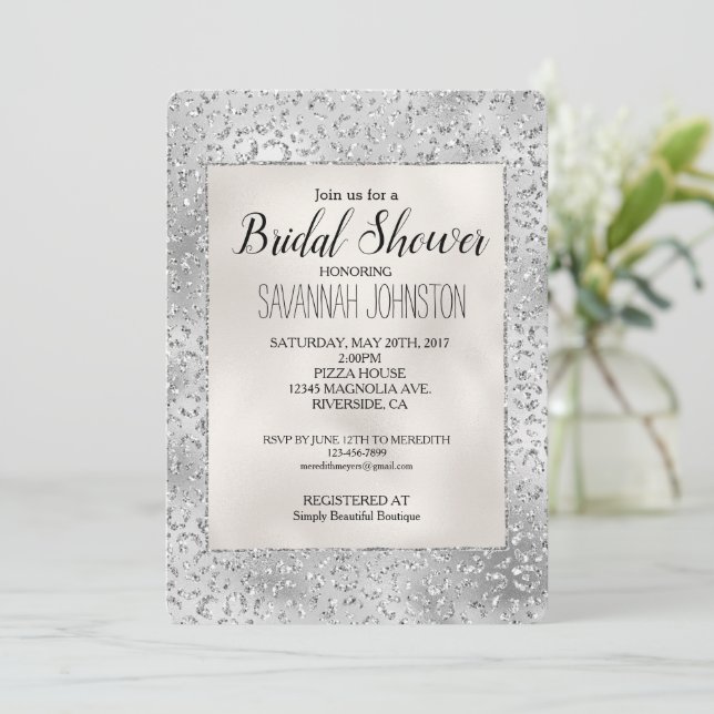 Invitation Empreinte de léopard d'argent Luxe Parties scintil (Debout devant)