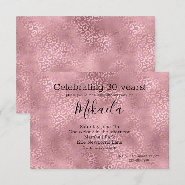 Invitation Empreinte de léopard de verre rose (Devant / Derrière)