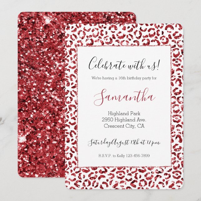 Invitation Empreinte de léopard d'étincelle de Parties scinti (Devant / Derrière)