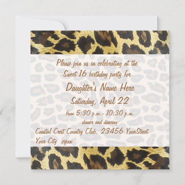 Invitation Empreinte de léopard d'or 16e anniversaire (Devant)
