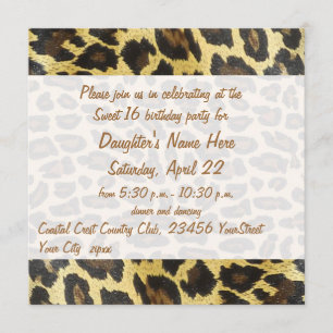Invitation Empreinte de léopard d'or 16e anniversaire