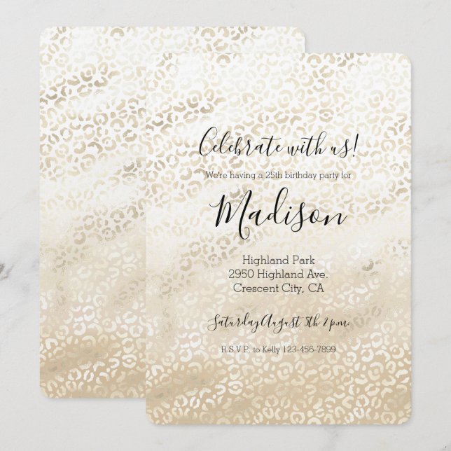 Invitation Empreinte de léopard d'or Khaki crème d'eau beige (Devant / Derrière)