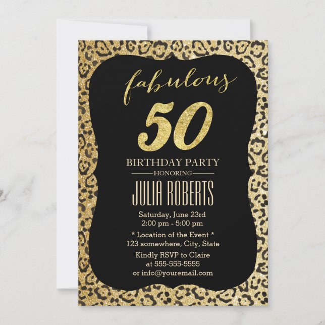 Invitation Empreinte de léopard d'or moderne fabuleux 50 anni (Devant)
