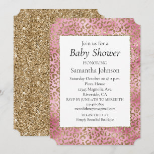 Invitation Empreinte de léopard d'or rose fille