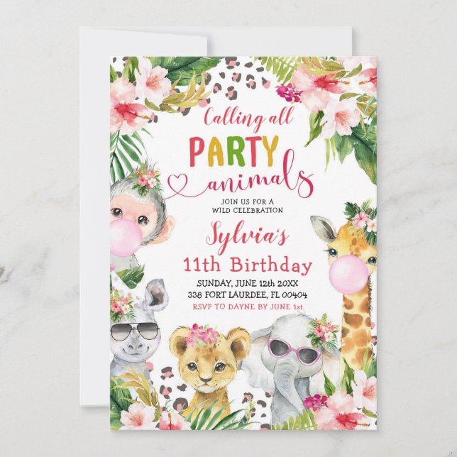 Invitation Empreinte de léopard Fille Safari Animaux Annivers (Devant)