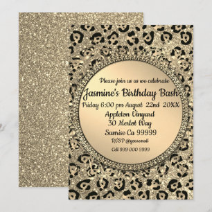 Invitation Empreinte de léopard Glam Parties scintillant or