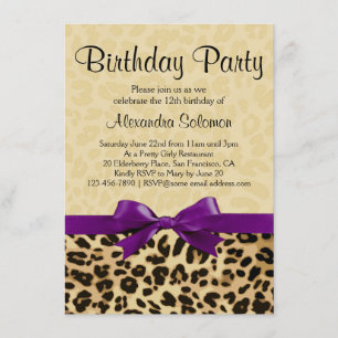 Invitation empreinte de léopard Grape violet Bow Girl Anniver