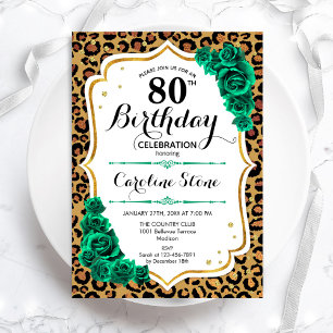 Invitation Empreinte de léopard Green Gold 80e anniversaire
