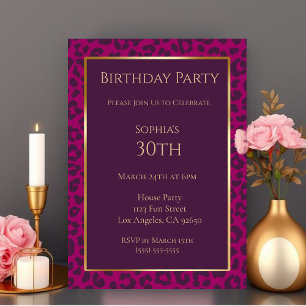 Invitation Empreinte de léopard-Magenta-Anniversaire