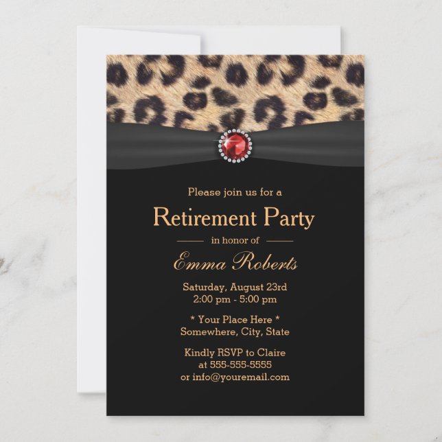 Invitation Empreinte de léopard moderne & Ruby Gems Retraite  (Devant)