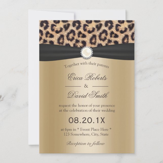 Invitation Empreinte de léopard Pearl & Black Ribbon Mariage  (Devant)