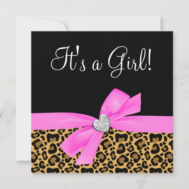 Invitation Empreinte de léopard Pink Bow Diamond Baby shower  (Devant)