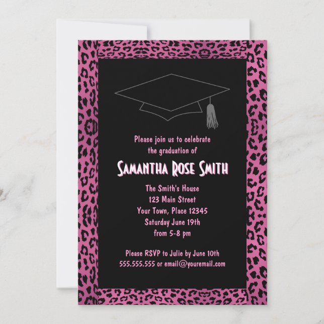 Invitation Empreinte de léopard Pink Custom Photo Graduation  (Devant)