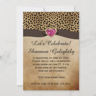 Invitation Empreinte de léopard Pink Heart Bling Party