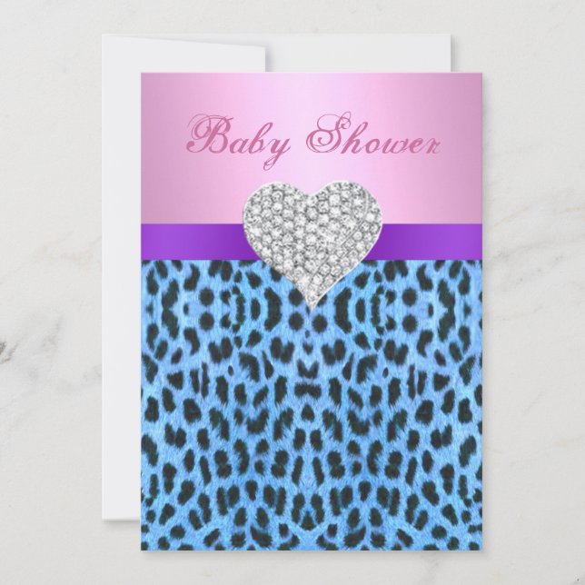 Invitation Empreinte de léopard rose bleu Baby shower Invitat (Devant)