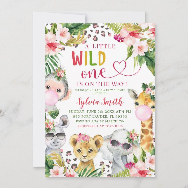 Invitation Empreinte de léopard Safari Wild One Girl Baby sho (Devant)