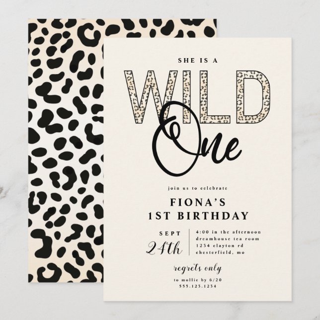 Invitation Empreinte de léopard Wild One Birthday (Devant / Derrière)
