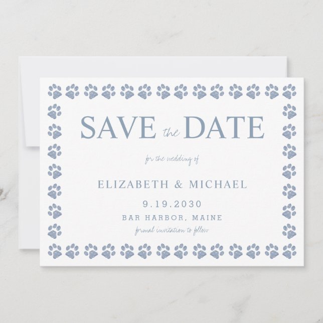 Invitation Empreinte de patte Dusty Blue Parties scintillant  (Devant)