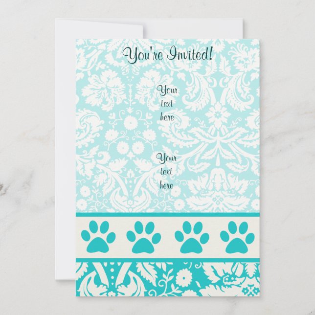 Invitation Empreinte de patte turquoise (Devant)
