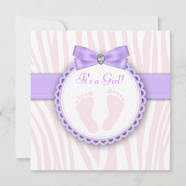 Invitation Empreinte élégante Baby shower rose et violet (Devant)
