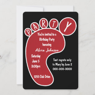 Invitation Empreinte Rouge De Fête D'Anniversaire Sur Noir