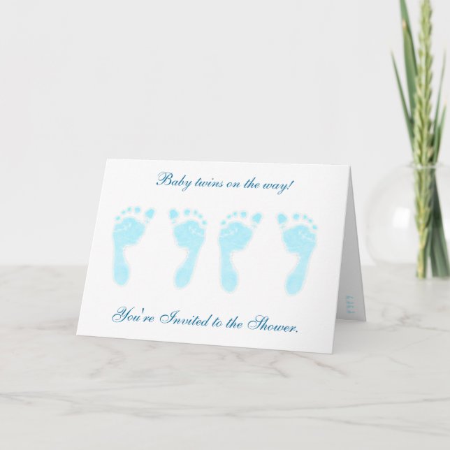 Invitation Empreintes bébé (Jumeaux garçon) (Devant)