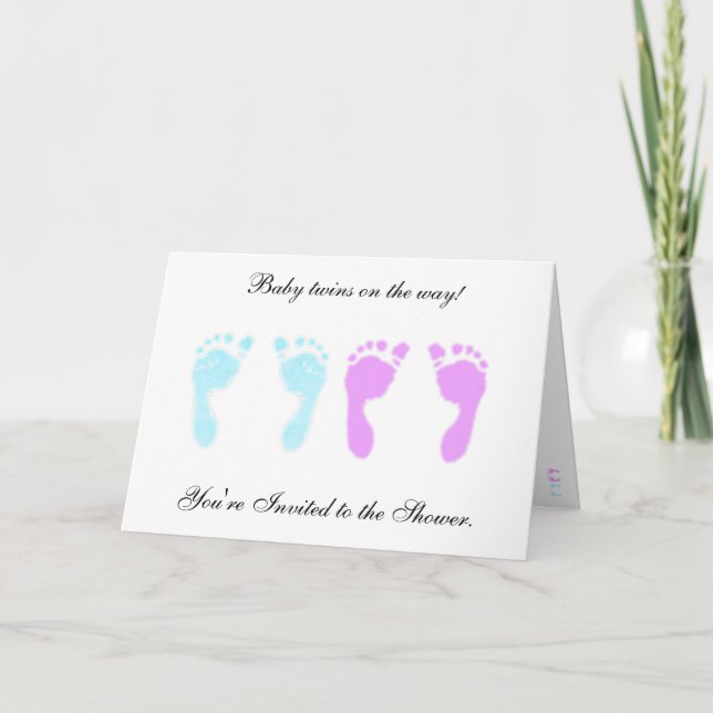 Invitation Empreintes bébé Jumeaux garçon/fille (Devant)